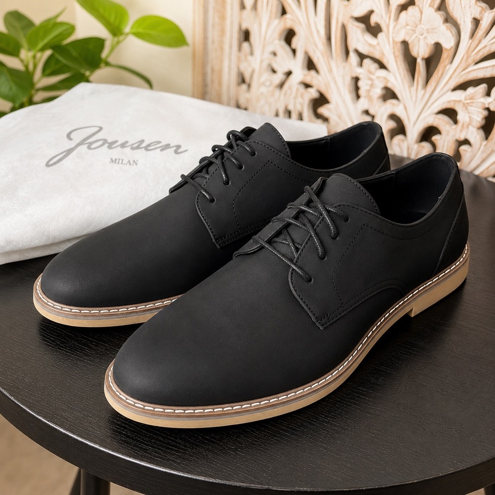 Jousen Milan Mens Black Matte Plain Toe Derby Dress Shoes AMY616 Size 10.5